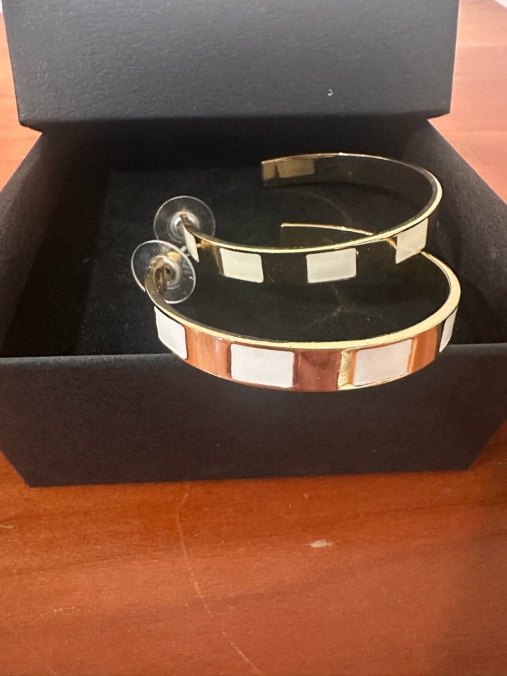 Large Gold-Tone Hoops with White Enamel Insets. Bought at Nordstrom.